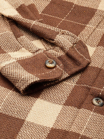 Men's Brown Relaxed Fit Checked Bohemian Shirt