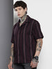 Men's Black Relaxed Fit Striped Resort Wear Shirt