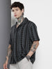 Men's Black Relaxed Fit Striped Resort Wear Shirt
