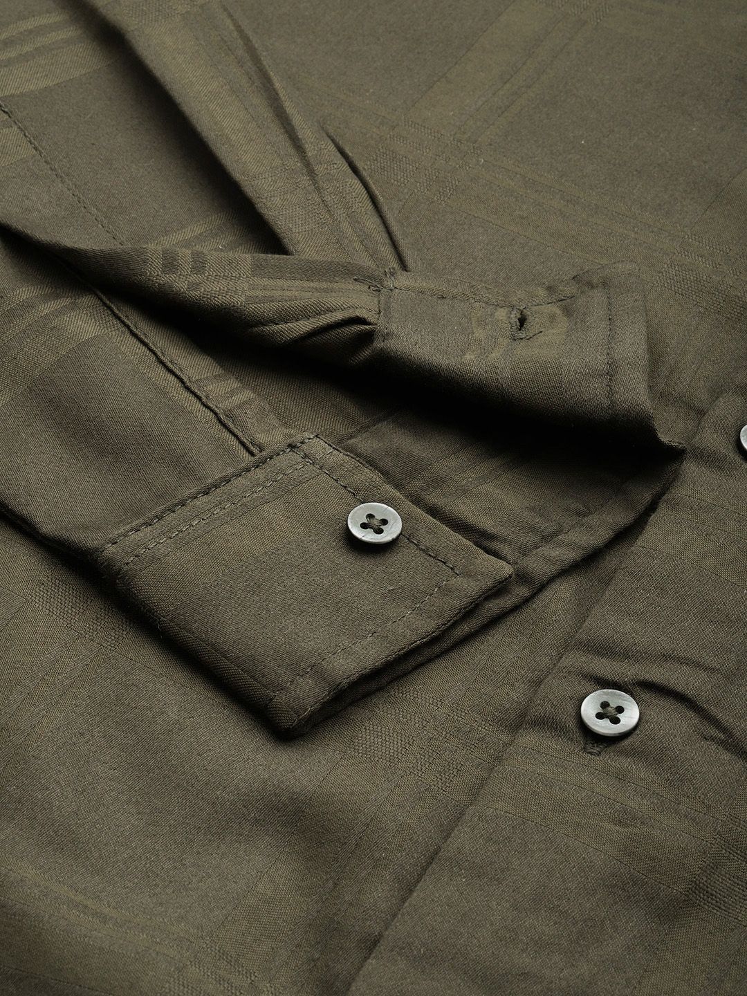 Men's Olive Slim Fit Textured Party Wear Shirt
