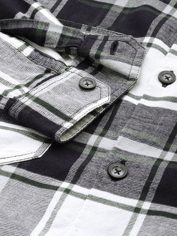 Men's Navy Blue Regular Fit Checked Casual Shirt