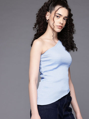 Freehand by The Indian Garage Co Women Fitted Textured One Shoulder Top