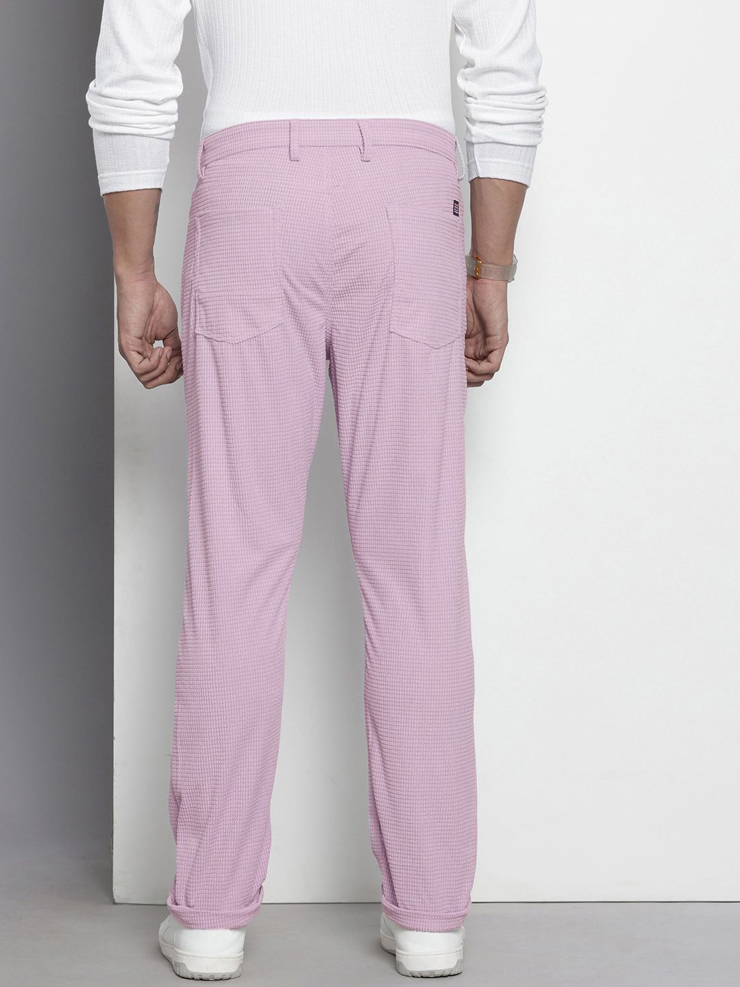 Men's Purple Straight Fit Textured Trousers