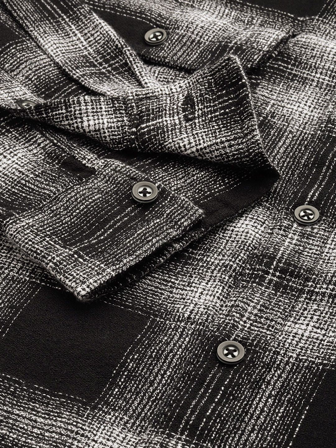 Men's Black Slim Fit Checked Casual Shirt