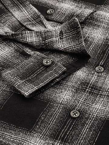Men's Black Slim Fit Checked Casual Shirt