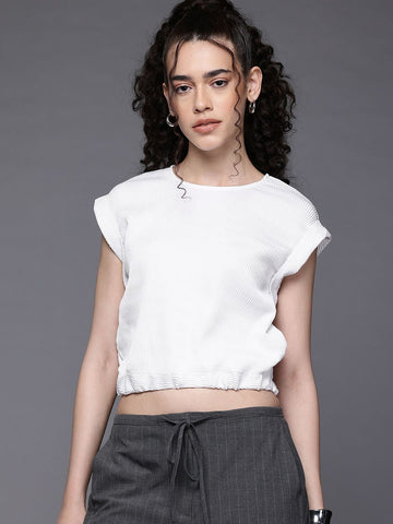 Freehand by The Indian Garage Co Women Regular Fit  Textured Knotted Top