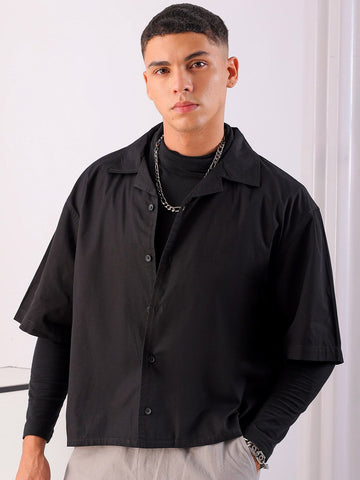 Men's Half Sleeves Boxy Fit Black Shirt