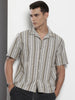 Men's Grey Relaxed Fit Striped Resort Wear Shirt
