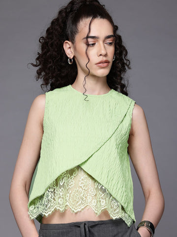 Freehand by The Indian Garage Co Women Regular Fit Textured Crop Top