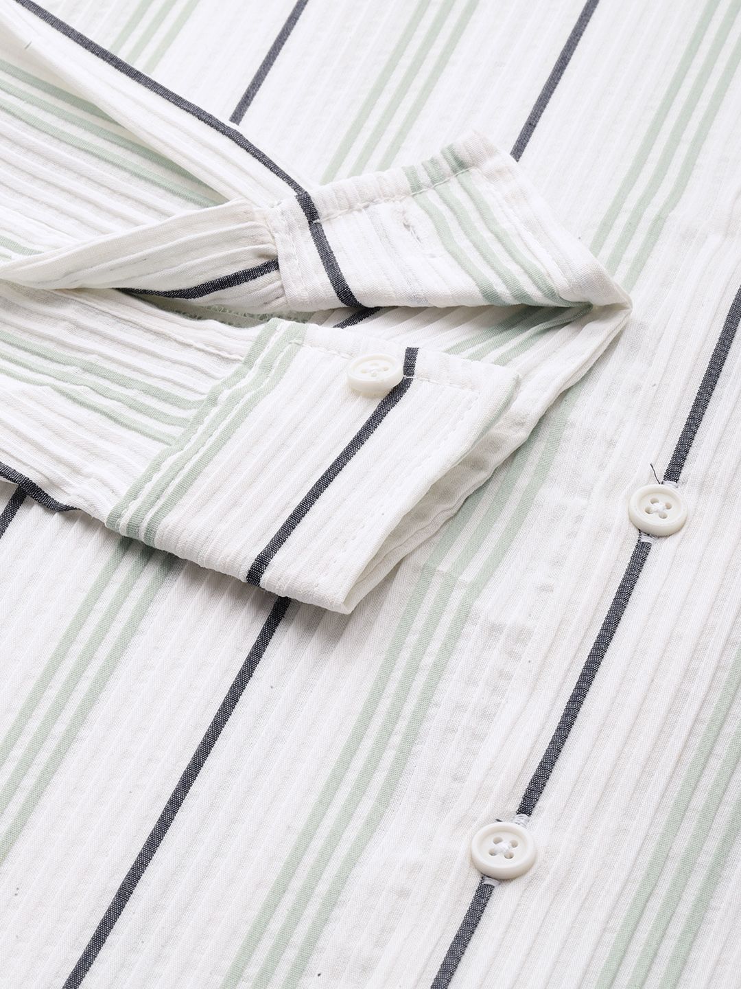 Men's White Regular Fit Striped Textured Shirt
