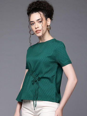 Freehand by The Indian Garage Co Women Relaxed Fit Textured Ruched Top