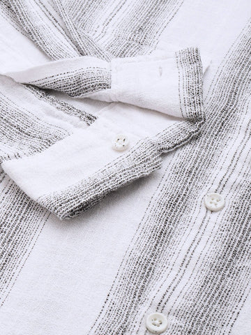 Men's White Slim Fit Striped Casual Shirt