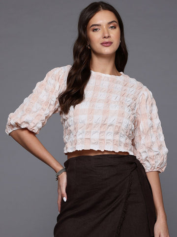 Freehand Peach The Indian Garage Co Women Fitted Textured Regular Top