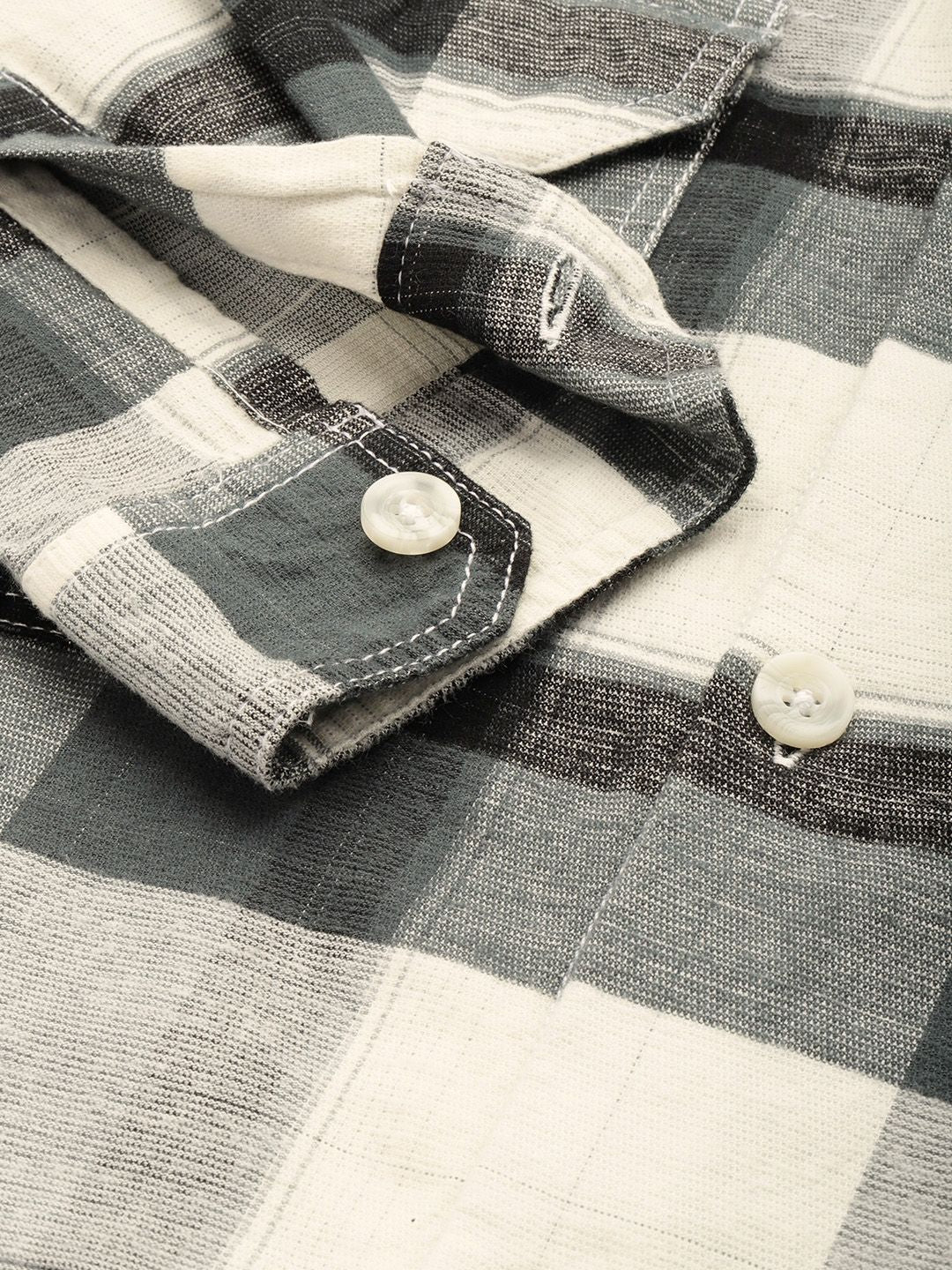 Men's Grey Regular Fit Checked Casual Overshirt