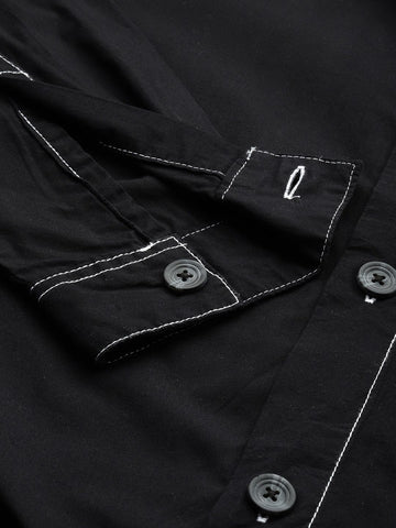 Men's Black Boxy Fit Solid Korean Street Shirt