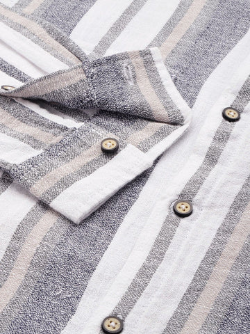 Men's Black Slim Fit Striped Casual Shirt