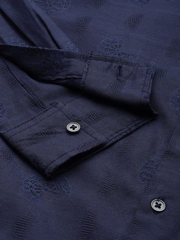Men's Navy Blue Regular Fit Textured Textured Shirt