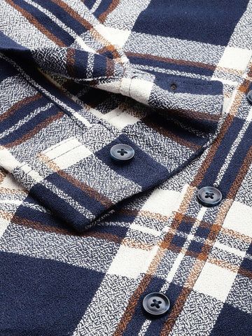 Men's Blue Regular Fit Checked Casual Shirt