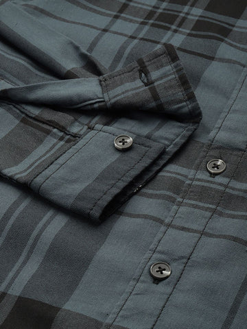Men's Teal Checked Slim Fit Shirt