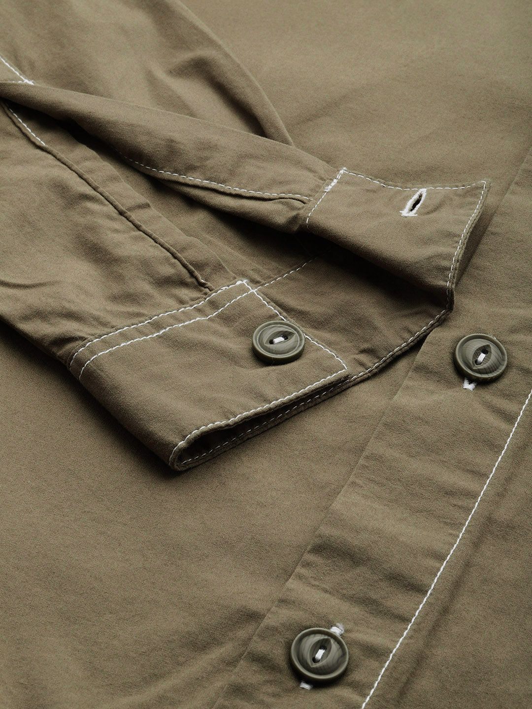 Men's Olive Boxy Fit Solid Korean Street Shirt