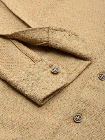 Men's Khaki Relaxed Fit Solid Resort Wear Shirt