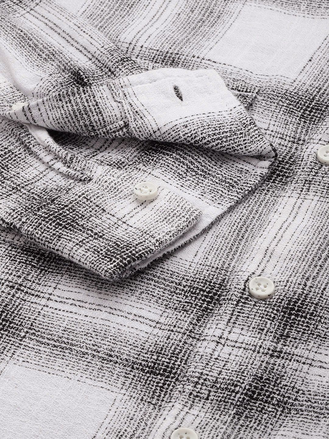 Men's White Slim Fit Checked Casual Shirt