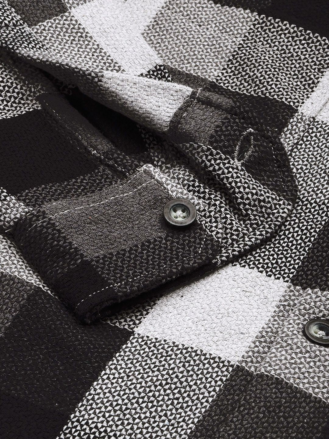 Men's Grey Relaxed Fit Checked Bohemian Shirt