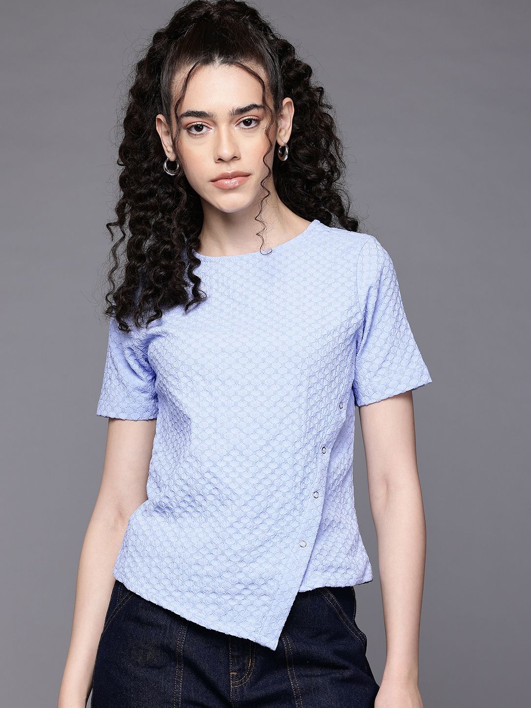 Freehand by The Indian Garage Co Women Regular Fit Textured Asymmetric Top