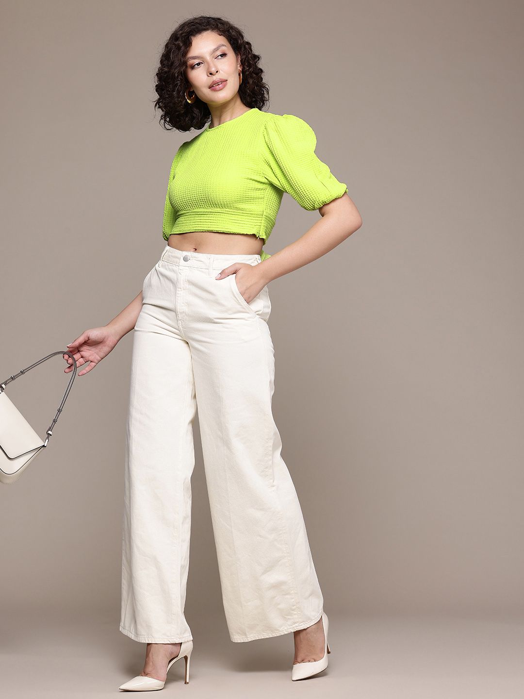 Freehand by The Indian Garage Co Women Regular Fit Textured Designer Back  Tie Up Top