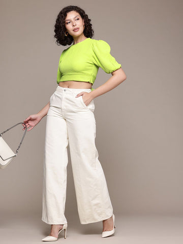 Freehand by The Indian Garage Co Women Regular Fit Textured Designer Back  Tie Up Top