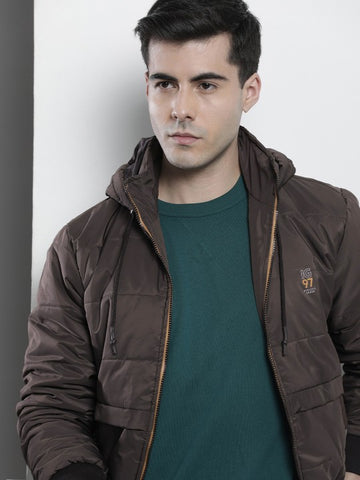 Men's Slim Fit Solid Hooded Puffer Jacket