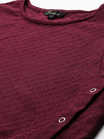 Freehand Maroon The Indian Garage Co Women Regular Fit Textured Asymmetric Top