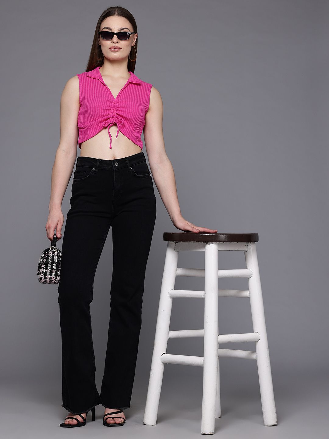 Freehand by The Indian Garage Co Women Fitted Textured Crop Top