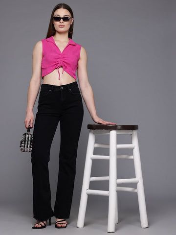 Freehand by The Indian Garage Co Women Fitted Textured Crop Top
