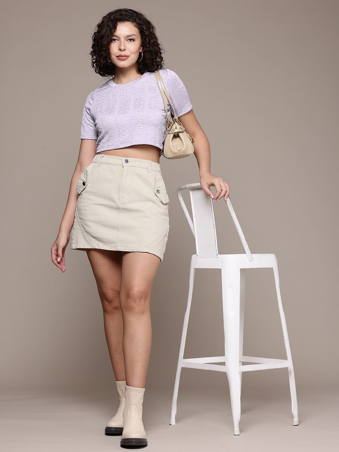 Freehand by The Indian Garage Co Women Regular Fit Textured Crop Top
