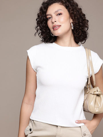 Freehand by The Indian Garage Co Women Boxy Textured Boxy Top