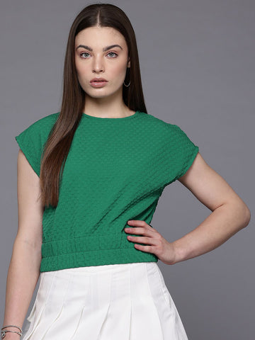 Freehand by The Indian Garage Co Women Regular Fit Textured Cinched Waist Top