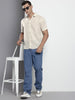 Men's Beige Relaxed Fit Textured Resort Wear Shirt
