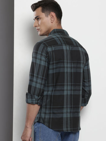Men's Black Slim Fit Checked Casual Shirt