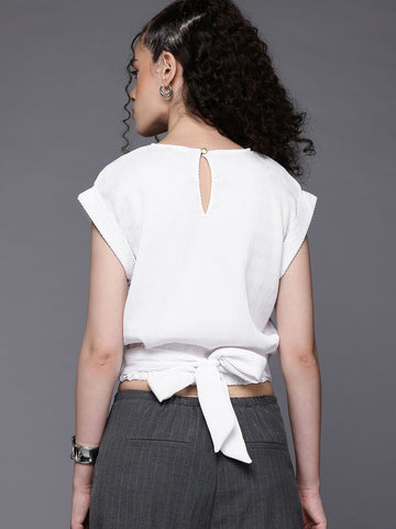 Freehand by The Indian Garage Co Women Regular Fit  Textured Knotted Top