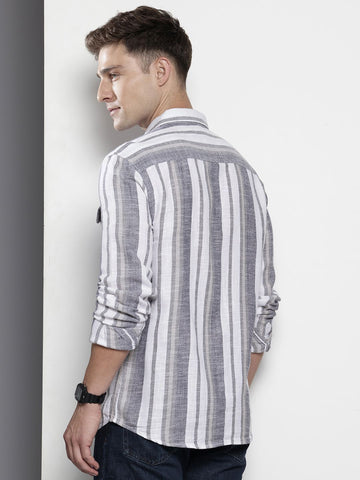 Men's Black Slim Fit Striped Casual Shirt