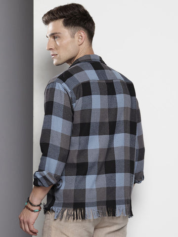 Men's Black Relaxed Fit Checked Bohemian Shirt