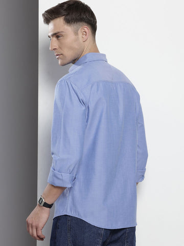 Men's Blue Slim Fit Solid Casual Shirt