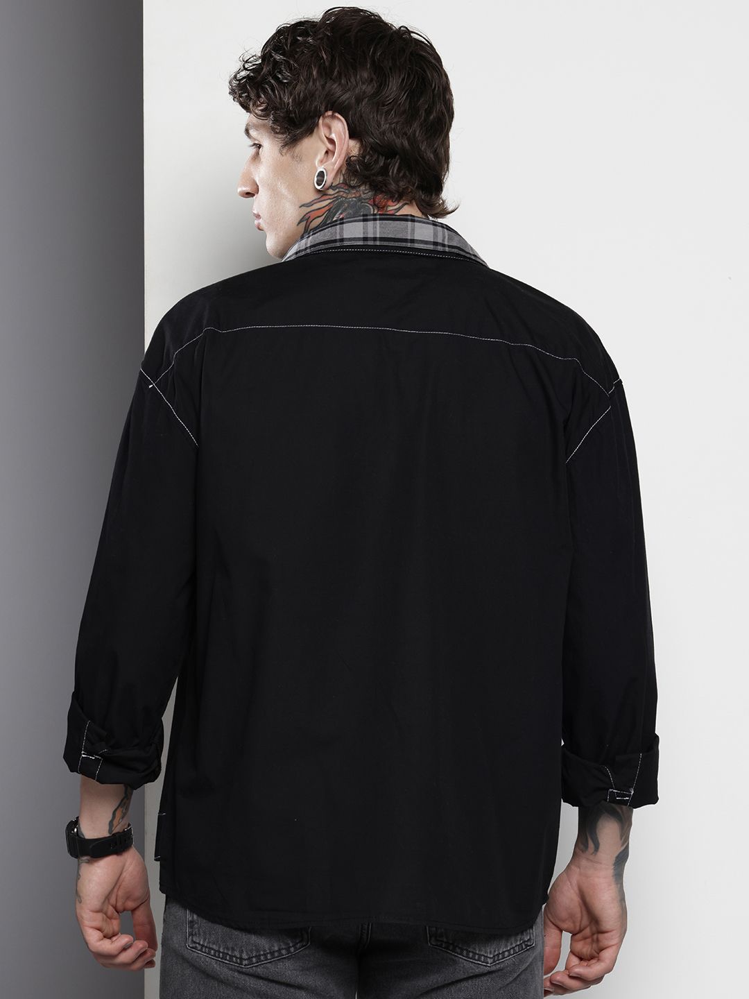 Men's Black Boxy Fit Solid Street Wear Shirt