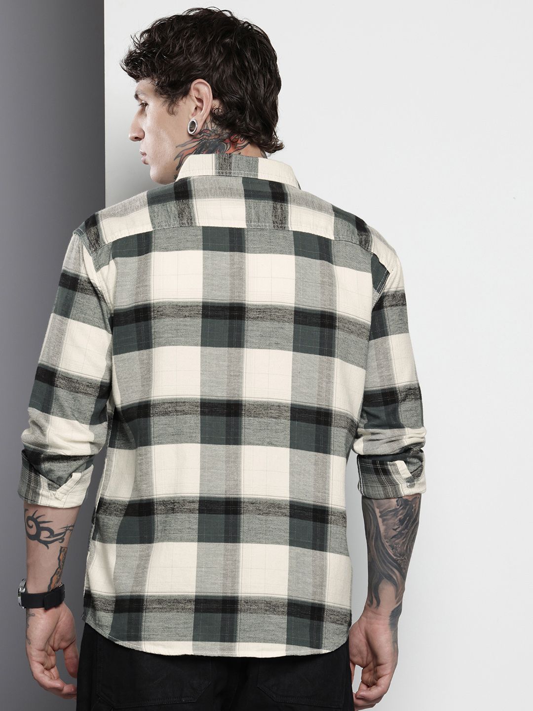 Men's Grey Regular Fit Checked Casual Overshirt