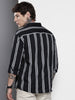 Men's Black Relaxed Fit Striped Resort Wear Shirt