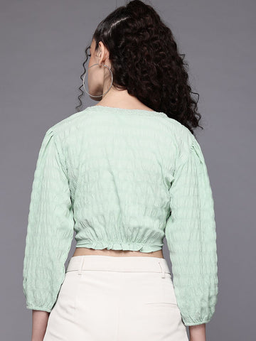 Freehand by The Indian Garage Co Women Regular Fit Textured Gathered Top