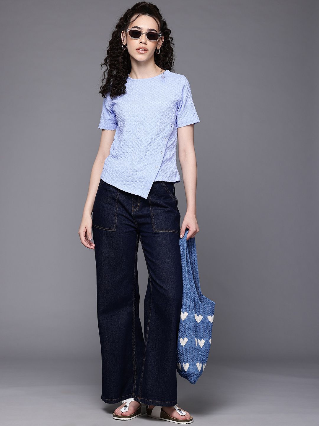 Freehand by The Indian Garage Co Women Regular Fit Textured Asymmetric Top
