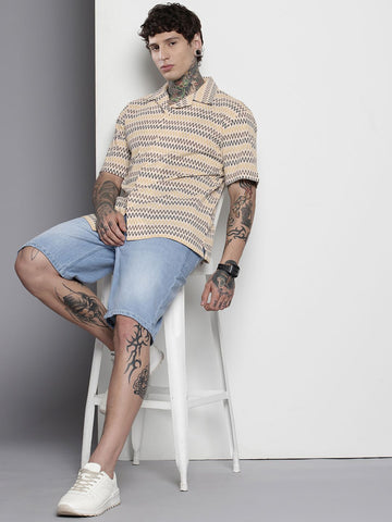 Men's Beige Relaxed Fit Printed Resort Wear Shirt