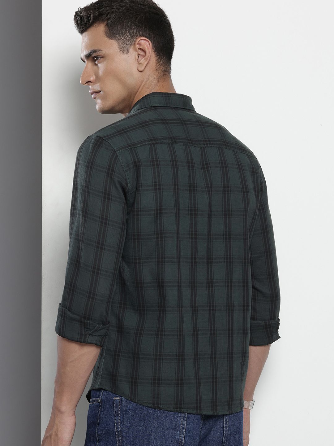Men's Green Slim Fit Checked Casual Shirt
